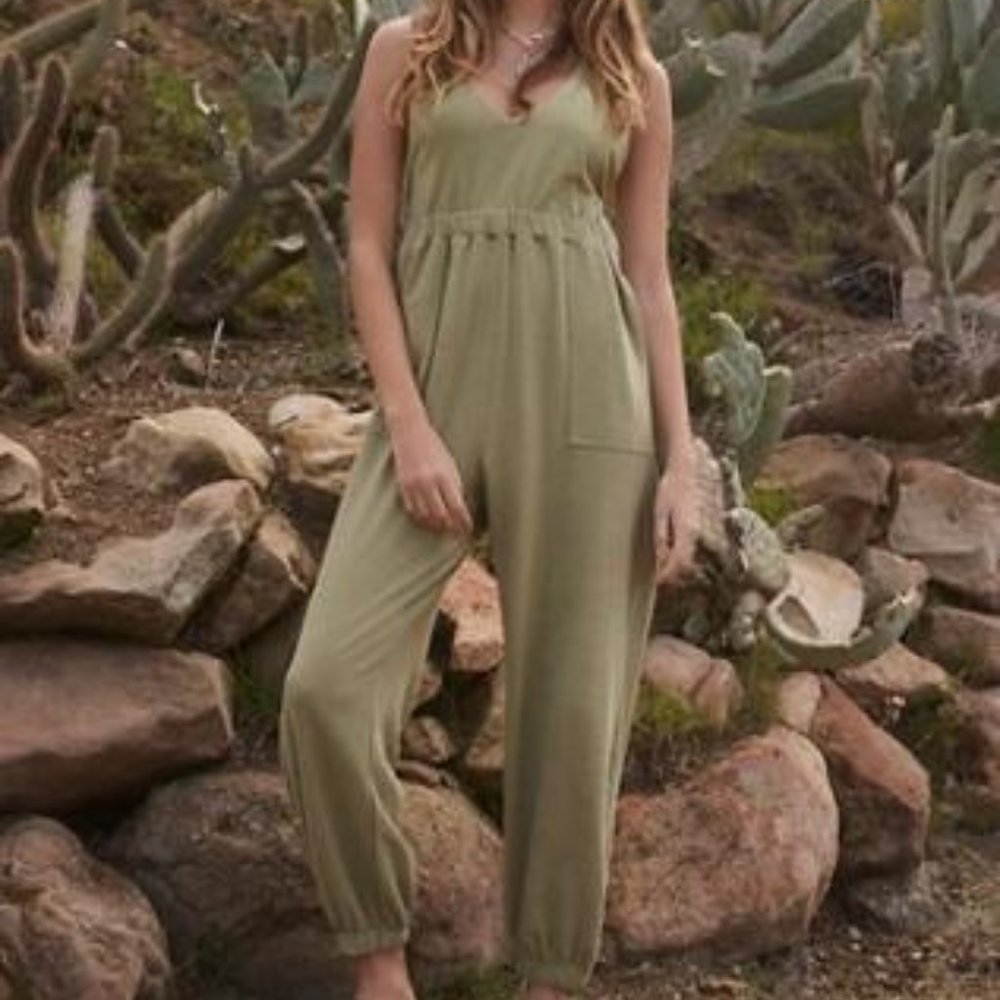 Free People Olive Green Sleeveless Jumpsuit